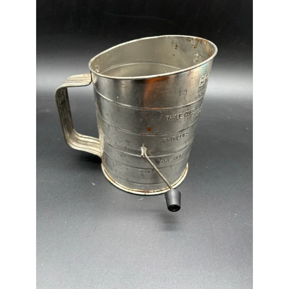 Bromwell's #39 Measuring-Sifter Flour 3-Cup Crank Hand Tool 1950s-70s Vtg‎